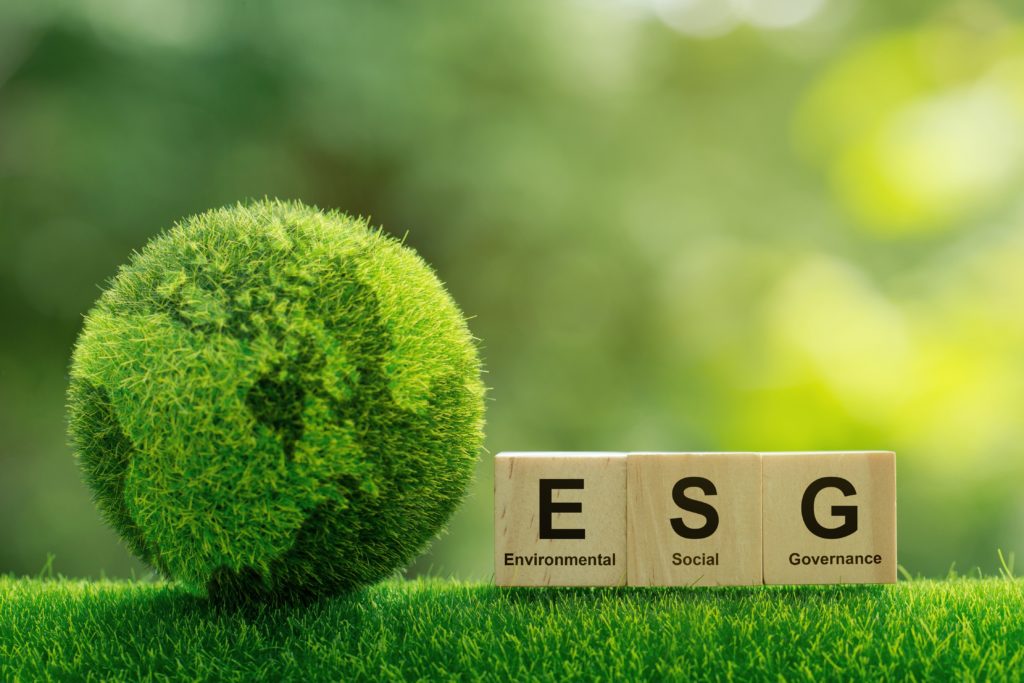 words ESG on a woodblocks